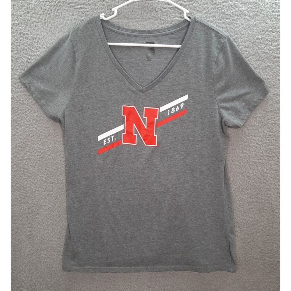 Nebraska Cornhuskers Shirt Womens Large Gray V Neck University NCAA Sports